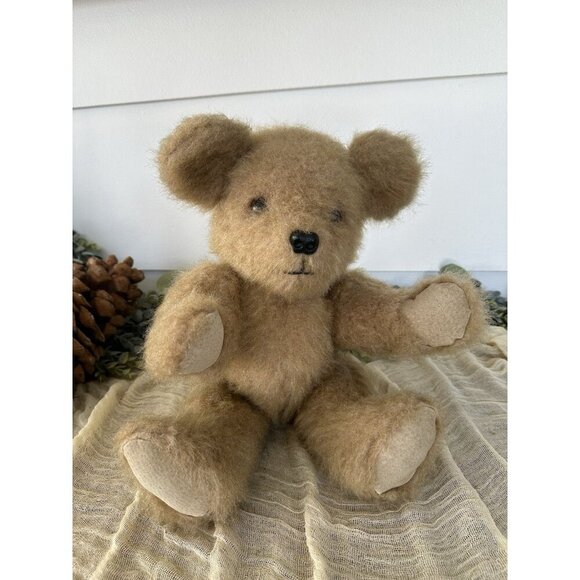 17” Vintage Mohair Jointed Teddy Bear‎ Suede Leather Pads Plastic Nose Blonde - Picture 1 of 8